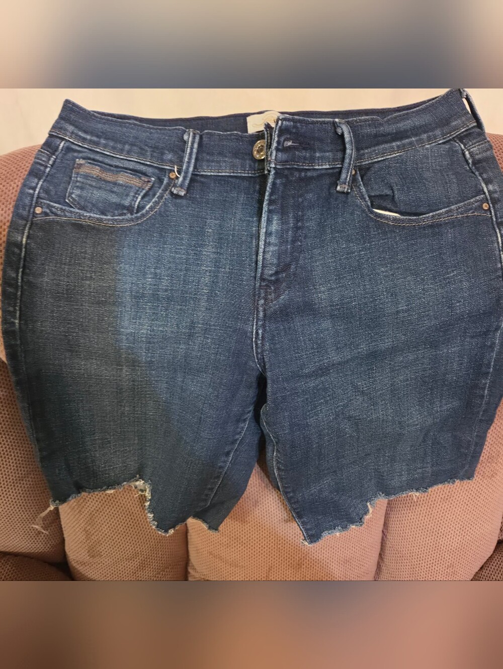 Levis Dark Wash Distressed Denim Shorts